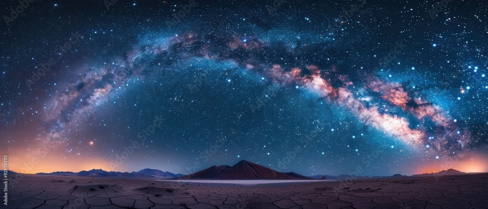 Majestic View of Starry Night Sky with the Milky Way Galaxy Stretching Across the Horizon Majestic View of Starry Night Sky with the Milky Way Galaxy Stretching Across the Horizon