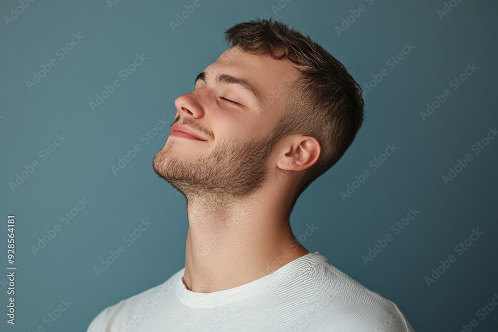 Fototapeta premium A close up of a man's face with his eyes closed