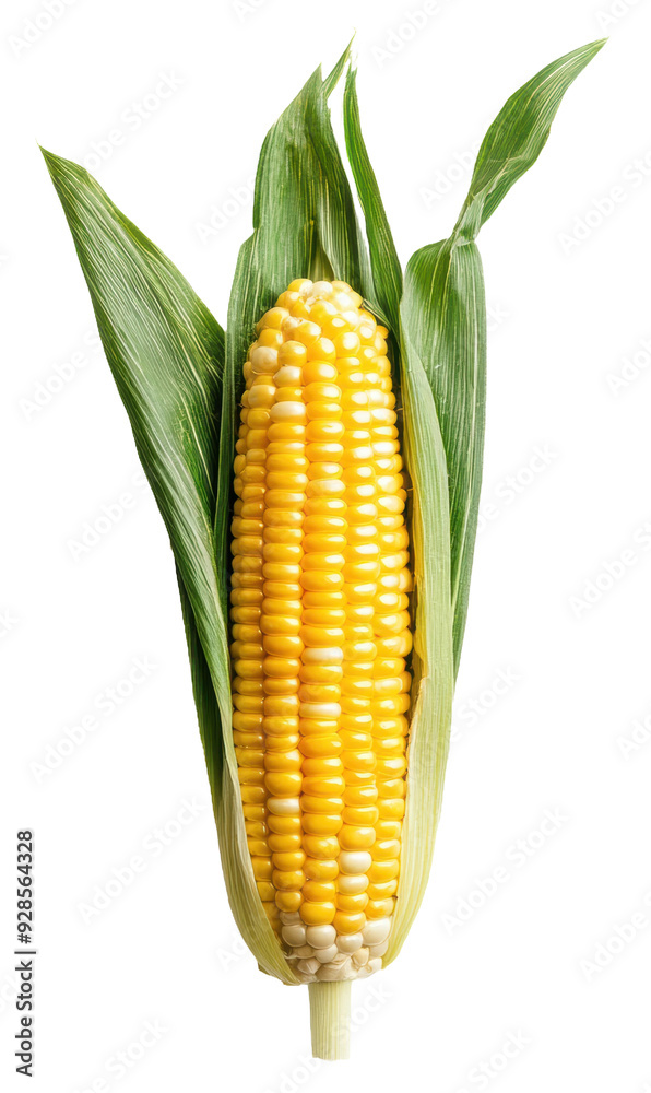 Obraz premium Fresh corn on the cob with green husk, cut out - stock png.