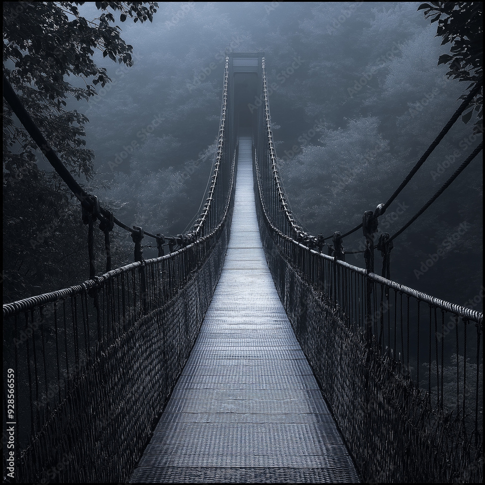 Obraz premium 渓谷にかかる橋。吊り橋