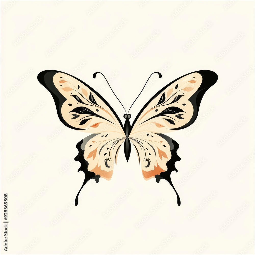 Elegant Butterfly Illustration with Delicate Wings and Black Outlines Elegant Butterfly Illustration with Delicate Wings and Black Outlines