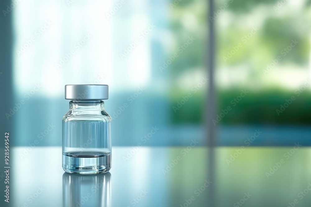 Empty Medical Vial on Clinical Table Surface Empty Medical Vial on Clinical Table Surface