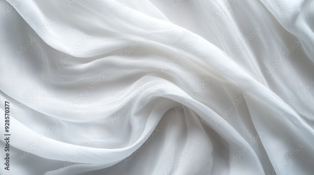 Fototapeta premium Soft white chiffon fabric draped elegantly on a surface in natural light