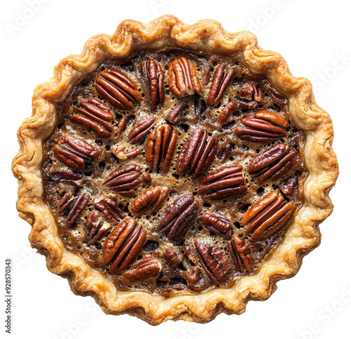 Pecan pie fresh out of the oven, cut out - stock png. photo