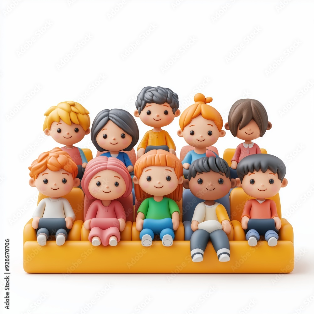Children at a school assembly, Cartoon Clay Illustration, School 3D Icon, Isolated on white background Children at a school assembly, Cartoon Clay Illustration, School 3D Icon, Isolated on white background