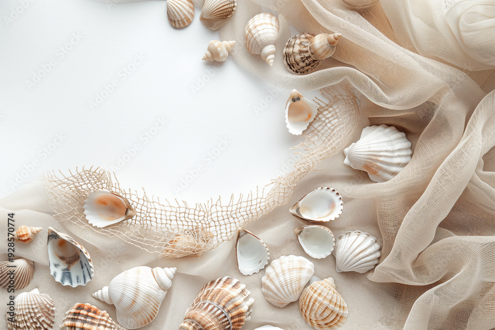 Seashells on the sand isolated on a white background Seashells on the sand isolated on a white background