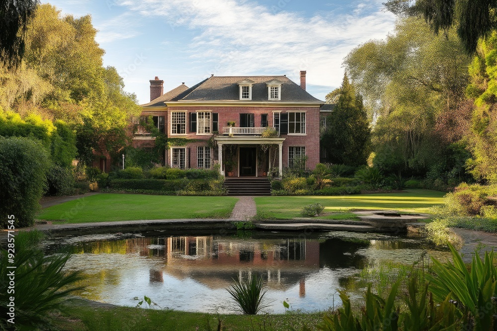 Elegant Mansion with Lush Gardens and Serene Pond Elegant Mansion with Lush Gardens and Serene Pond