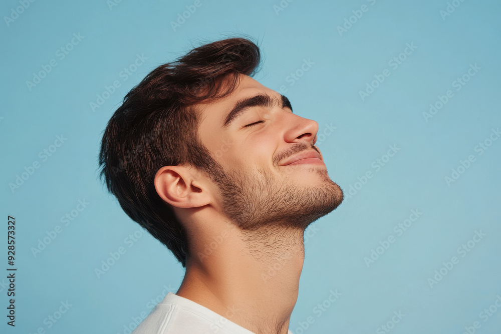 Fototapeta premium A close up of a man's face with his eyes closed