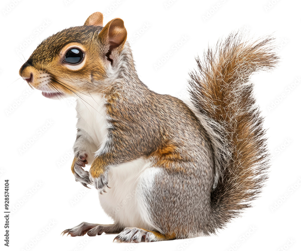 Obraz premium Squirrel standing on hind legs in nature, cut out - stock png.