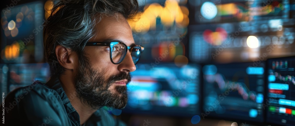 Analyzing Financial Data: Expert Financial Analyst Working on Computer, Financial Planning, Investment Strategy, Market Research, Data Analysis Analyzing Financial Data: Expert Financial Analyst Working on Computer, Financial Planning, Investment Strategy, Market Research, Data Analysis