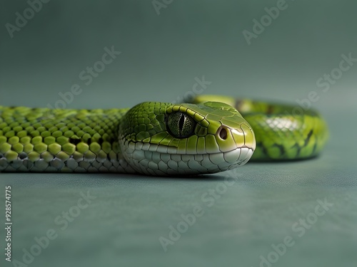 Sleek Green Snake on a Modern Minimalistic Background - Perfect for Contemporary Decor, Nature Art, and Stylish Design