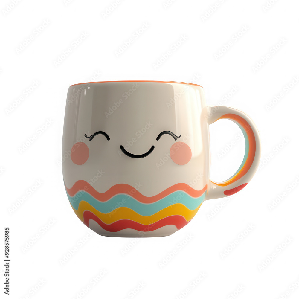 A smiling face with a colorful design on a white coffee mug A smiling face with a colorful design on a white coffee mug