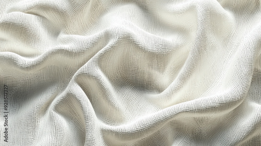 Close-up Texture of White Organic Cotton Fabric, Draped and Wrinkled, Showing the Fine Weave and Softness of the Natural Material Close-up Texture of White Organic Cotton Fabric, Draped and Wrinkled, Showing the Fine Weave and Softness of the Natural Material