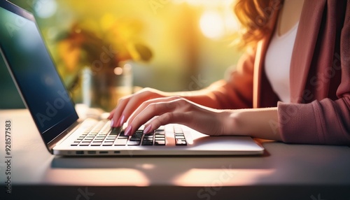 Business Woman's Hand on Laptop Keyboard: Surfing the Internet and Working Online