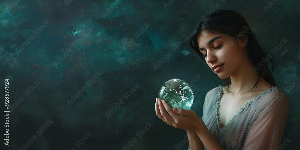 Naklejka premium Magical Crystal Ball Gazing | Unlocking Mystical Insights and Deep Reflection 