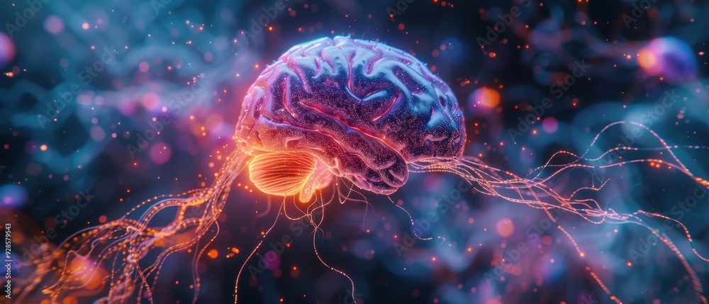Advanced Hologram of Human Brain with Neural Pathways Advanced Hologram of Human Brain with Neural Pathways