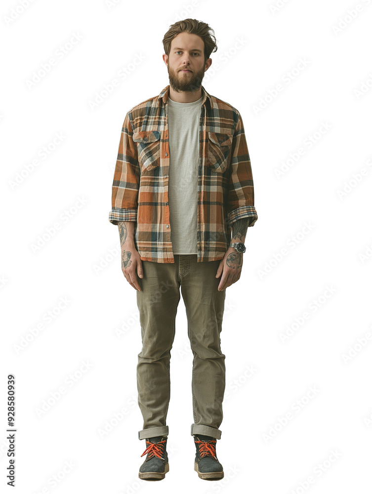 Man in plaid long sleeve shirt and long pants cut out from transparent background PNG Man in plaid long sleeve shirt and long pants cut out from transparent background PNG