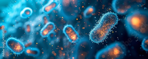 Microbiome organism, lactic acid bacteria, bacterial flora. Probiotics in human immune system. Human health and medicine concept. Abstract biological background