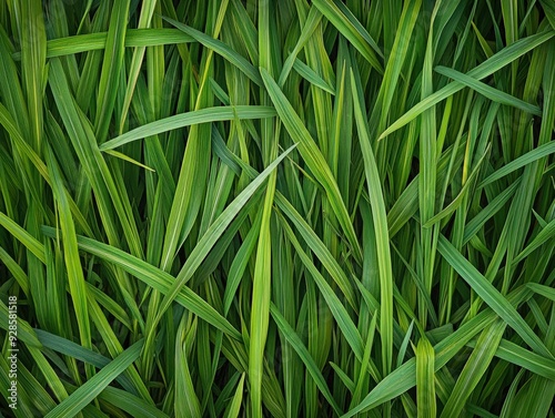 Lush Green Blades of Grass Intertwined, Creating a Complex and Abstract Pattern of Nature's Beauty