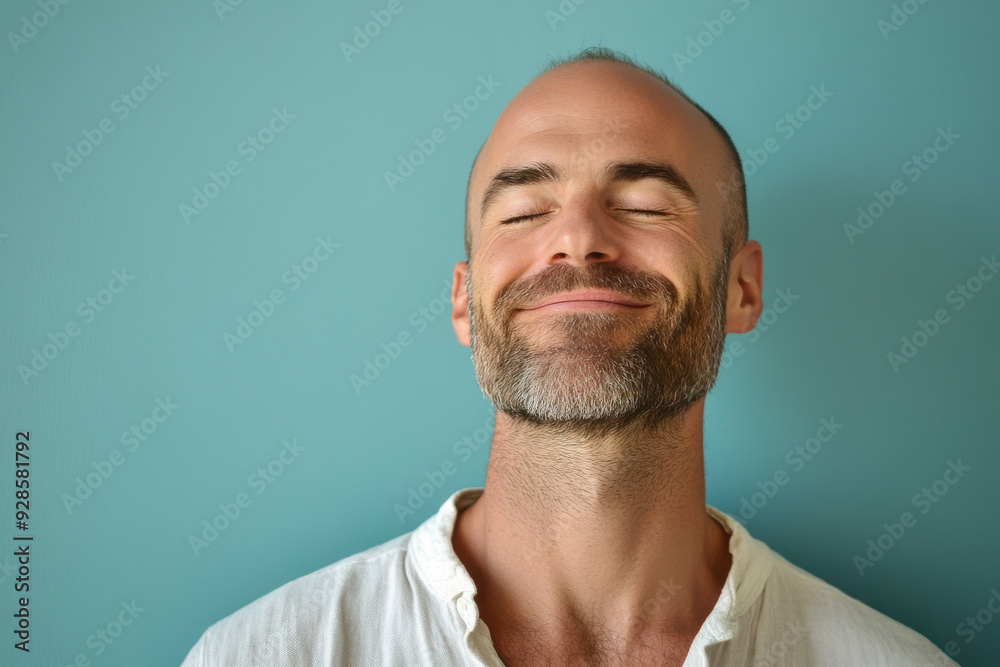 Obraz premium A close up of a man's face with his eyes closed