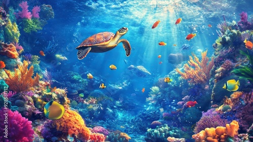 Sea Turtle and Colorful Coral Reef