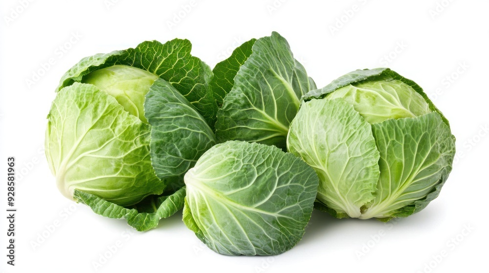 Group of Fresh Green Cabbages on White Background Group of Fresh Green Cabbages on White Background