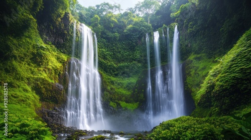 Serene Waterfall in Lush Jungle