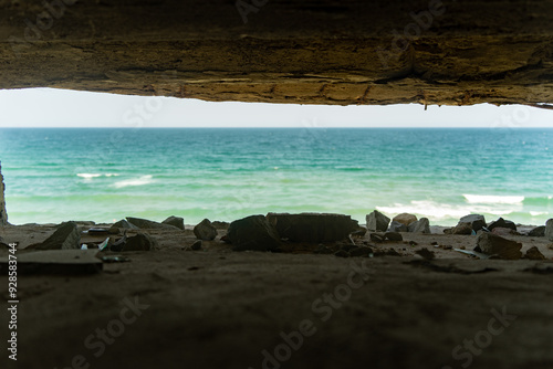 Lanscape through the hole of military old bunker, Obzor Bolgaria photo