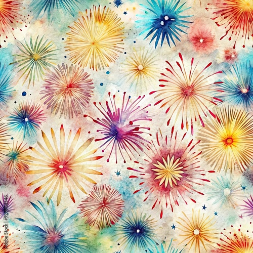 Colorful watercolor fireworks seamless pattern