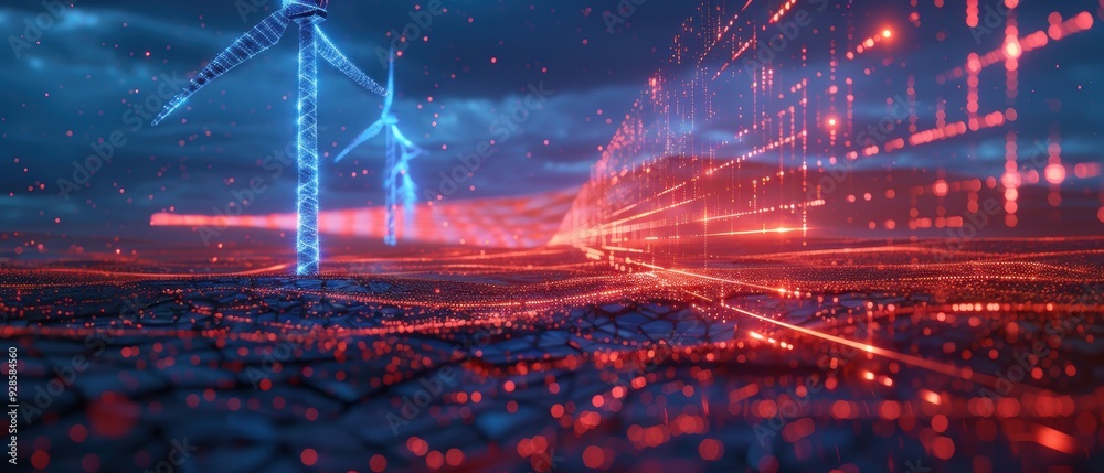 Fototapeta premium Futuristic Hologram Visualization of High-Tech Wind Turbine Design in Crystal Clear