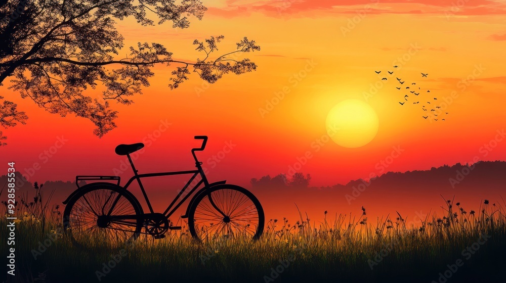 Obraz premium Sunrise with a Bicycle