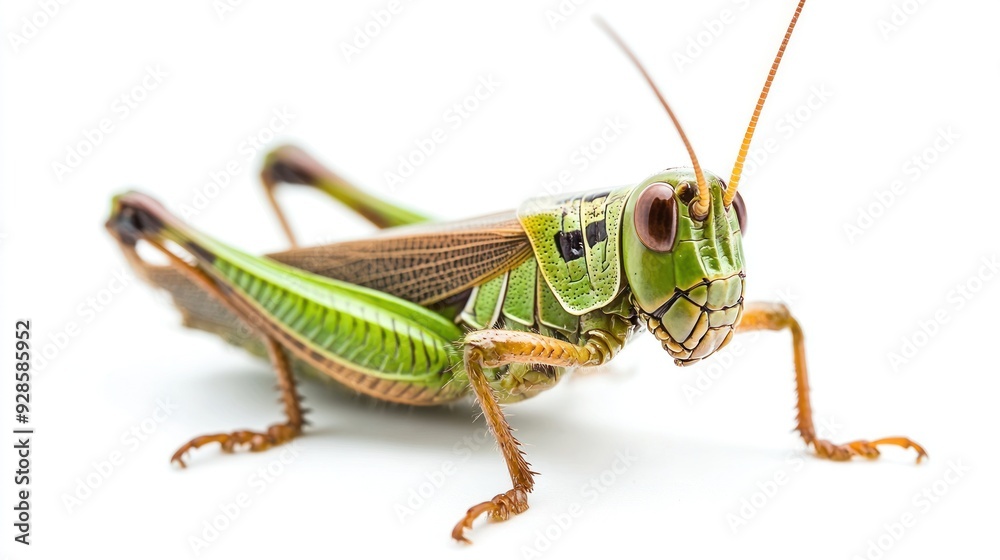 Green Grasshopper Isolated on White Background Green Grasshopper Isolated on White Background