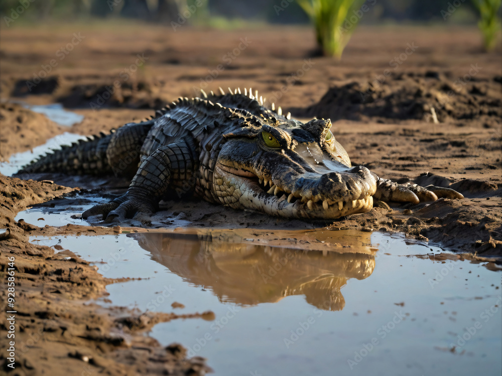 a wild crocodile crawling through muddy terrain a wild crocodile crawling through muddy terrain