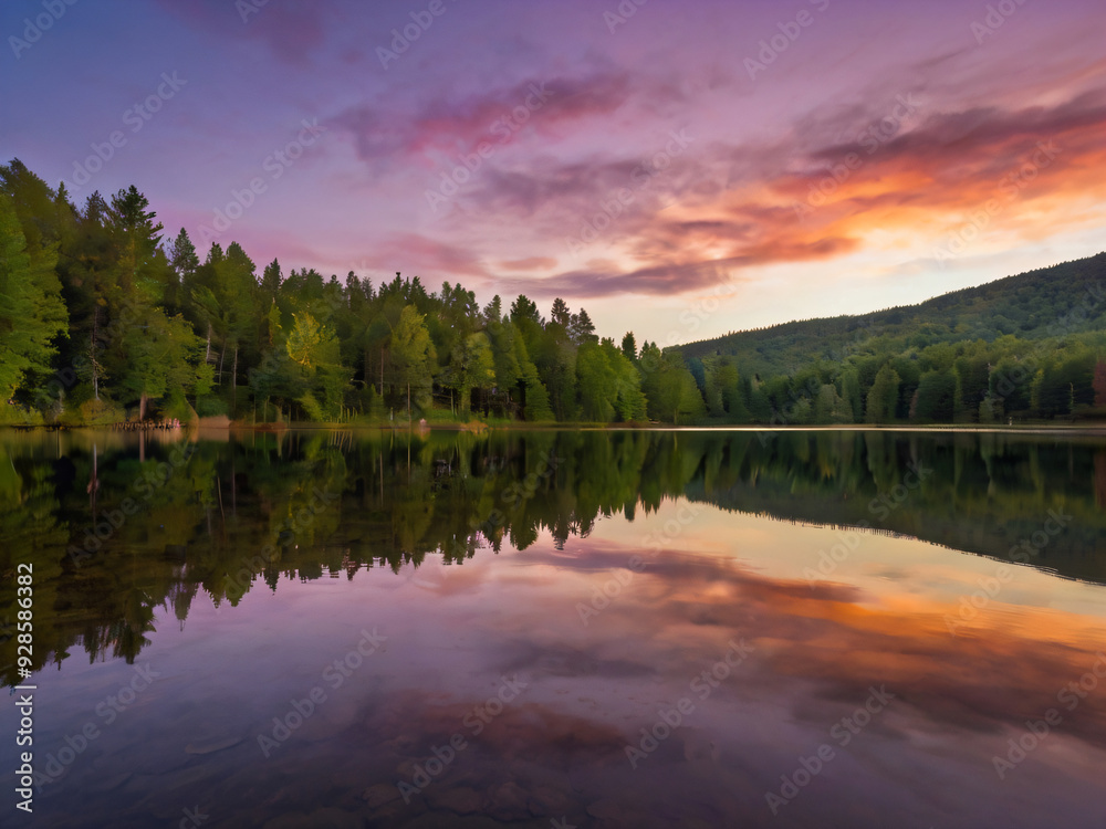 a tranquil lake reflecting the vibrant colors of the sunset
a tranquil lake reflecting the vibrant colors of the sunset
