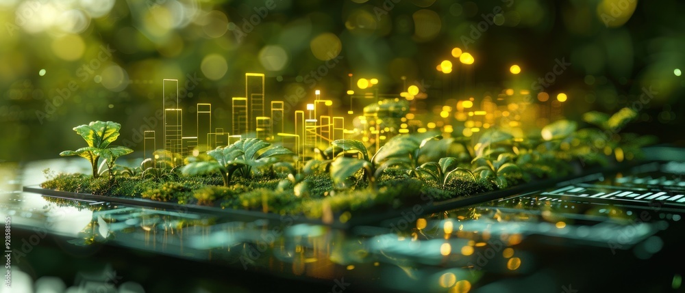 Futuristic Smart Farming Dashboard Holographic Display with Crop Analytics for Precision Agriculture and Sustainability Futuristic Smart Farming Dashboard Holographic Display with Crop Analytics for Precision Agriculture and Sustainability