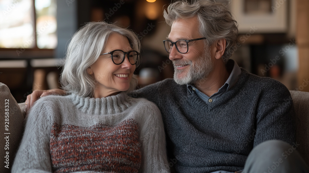 Happy Older Couple in Cozy Indoor Setting Happy Older Couple in Cozy Indoor Setting