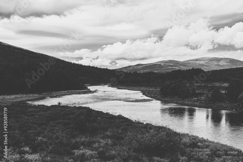 View of Einunna River from Einunndalen Valley, Norway's longest summer farm valley or 