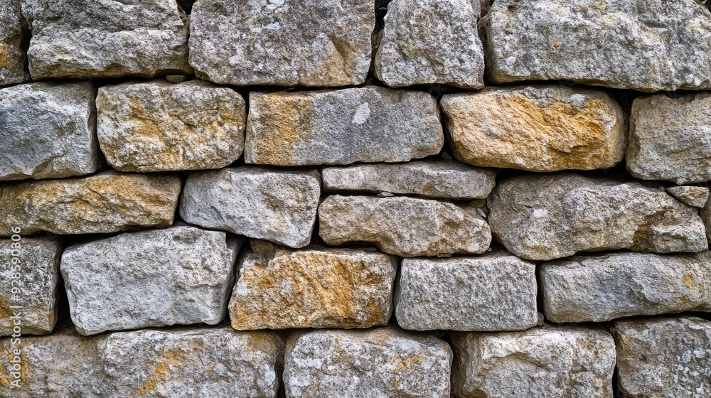 A detailed view of a dry stone wall, with interlocking stones and natural gaps. A detailed view of a dry stone wall, with interlocking stones and natural gaps.