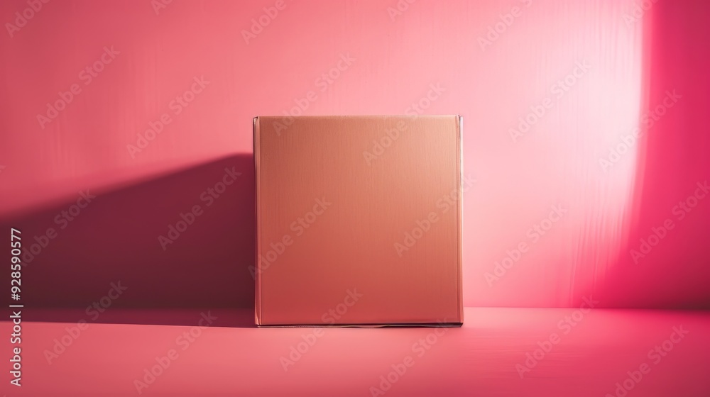 A cardboard box, placed against a pink background A cardboard box, placed against a pink background