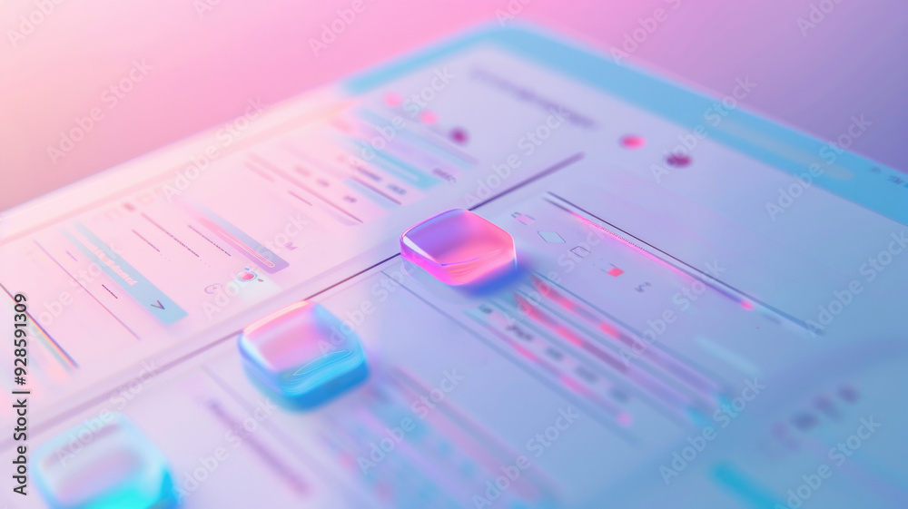 A survey form with glassmorphism radio buttons and checkboxes, displayed on a lightly blurred gradient background