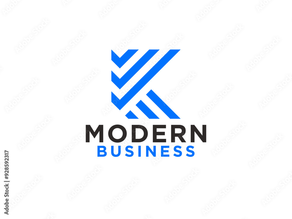 Fototapeta premium Initial Letter K Logo. Blue Bright Line Shape Origami Style isolated on White Background. Usable for Business and Branding Logos.