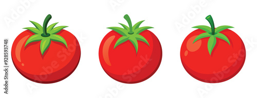 Tomato set. Whole tomatoes isolated on white background. Vector cartoon illustration. Fresh red Vegetable, Vegetarian, vegan Healthy organic food