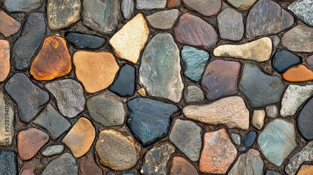 A high-resolution image of a pebble mosaic, with stones of various colors and sizes.