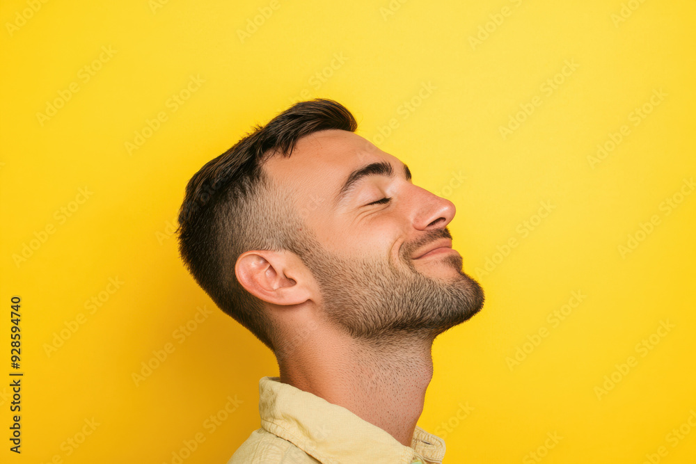 Obraz premium A close up of a man's face with his eyes closed