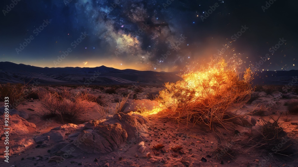 Fototapeta premium A solitary bush ablaze with divine fire