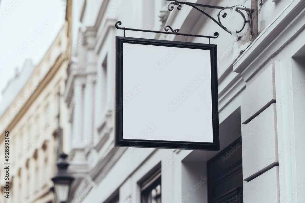 black empty outdoor hanging business signage on the side of the building