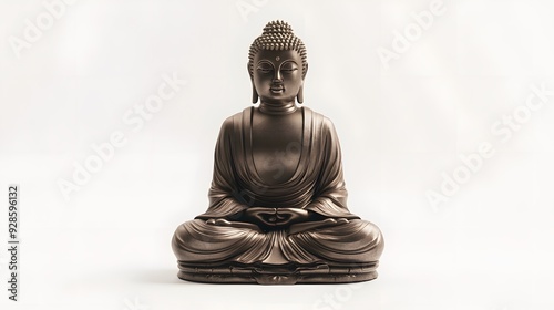 18. Elegant 3D render of Buddha with a bronze finish and fine details, set against a clean white backdrop.