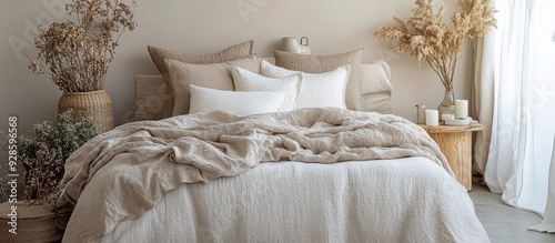 Cozy Minimalist Bedroom with Neutral Tones and Natural Decor Elements for a Serene and Relaxing Atmosphere