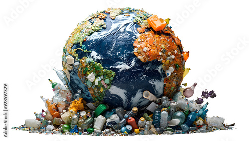 A striking representation of Earth surrounded by pollution and waste, highlighting the urgent need for environmental awareness. photo