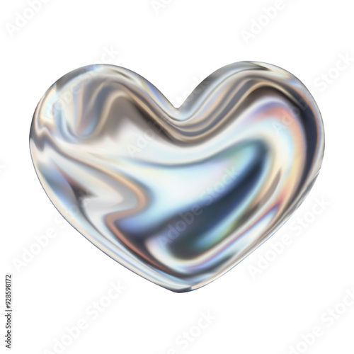 Holo 3d heart. Holographic chrome 3d heart shape